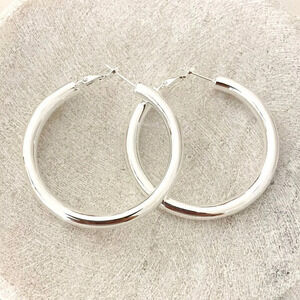 925 Sterling Silver Chunky Hoop Earrings Large Silver Hoops Silver Hoops